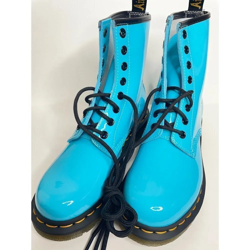Dr. Martens 1460 Blue Patent Leather Lace Up Boots Shine On Sz. 37 US 6 UK 4 NEW - Picture 9 of 9